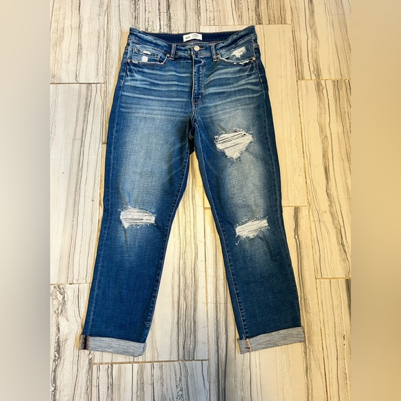 BKE Cropped Distressed Blue High-Rise Skinny Jeans - Picture 2 of 14